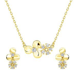 Silver 925 Gold Plated 2 Flower Cubic Zirconia Set